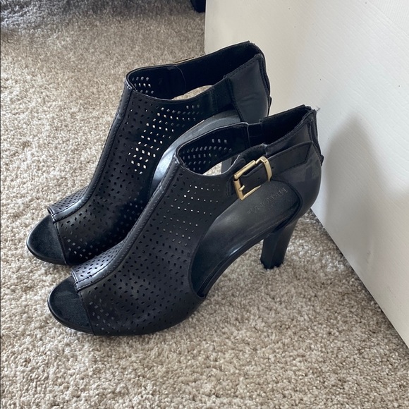 Black High Heel Ankle Booties with Peep-Toe size women’s 10 US - Picture 1 of 5